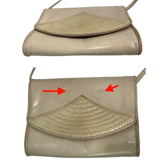 80s Varon Cream Leather & Snakeskin Mini Shoulder Bag Clutch | 7.25" x 5.5" - Picture 9 of 9